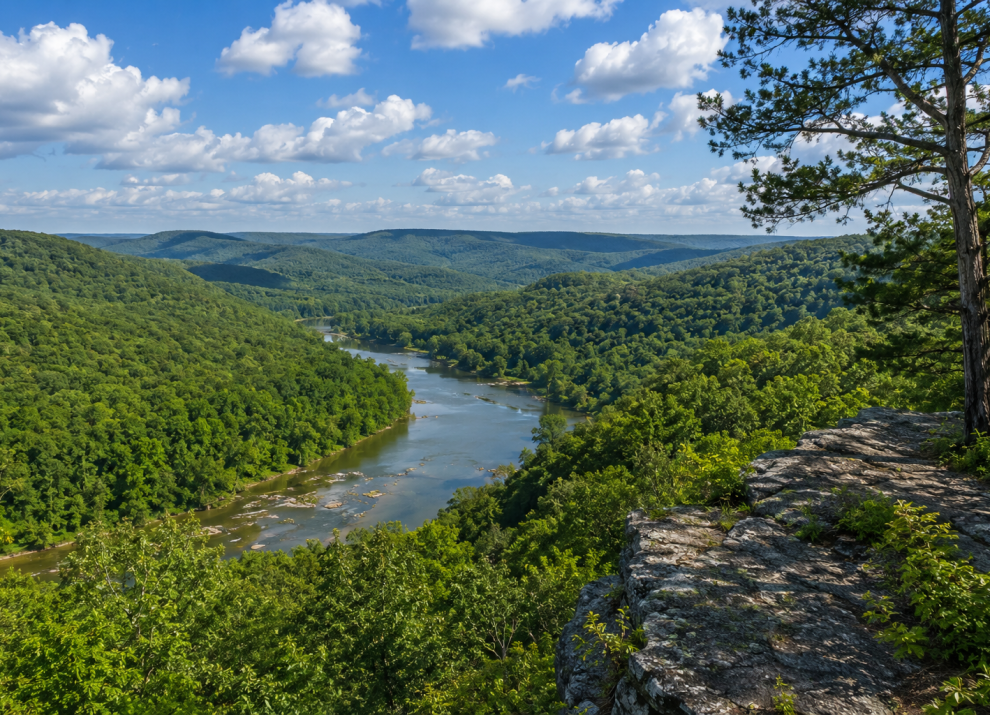 Scenic Missouri Ozarks Overlook Near Mansfield Missouri Scenic overlook of the Missouri Ozarks near Mansfield, Missouri with forested hills and a winding river